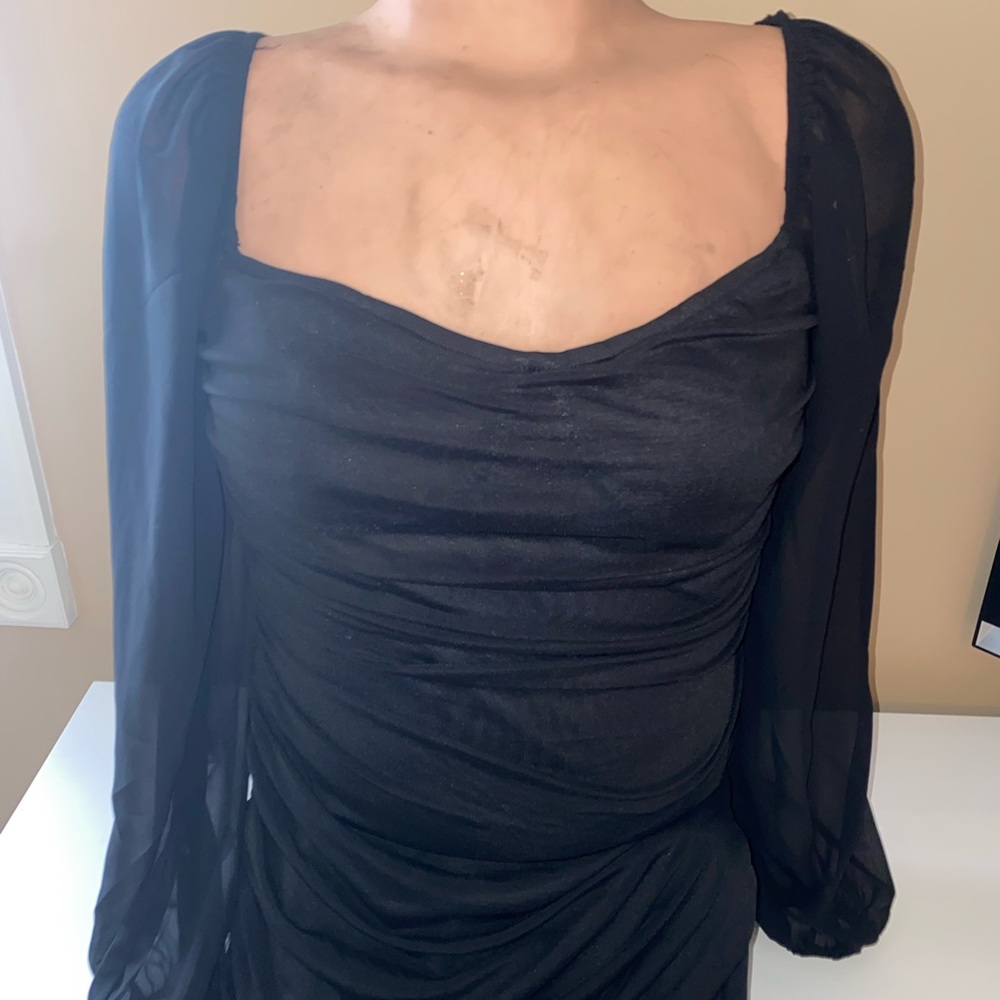 Shein black body con dress with chevon sleeves